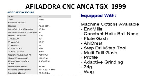 Afiladora Cnc Tgx 1999 (anca) (15usd Para Contactar)