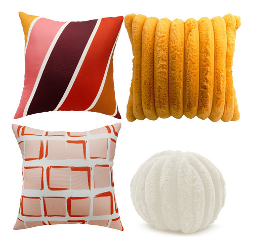 Set 4 Cojines Decorativos 45 Cm Relleno Cierre Sala Cama Naranja Claro Diferentes Diseños