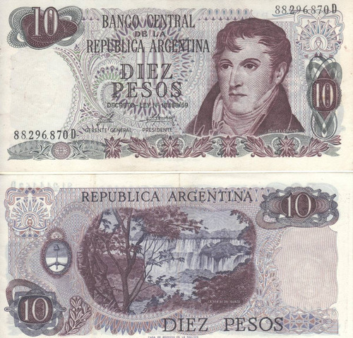 Bottero 2359 Billete De 10 Pesos Ley 18188 Año 1976 - Vf+