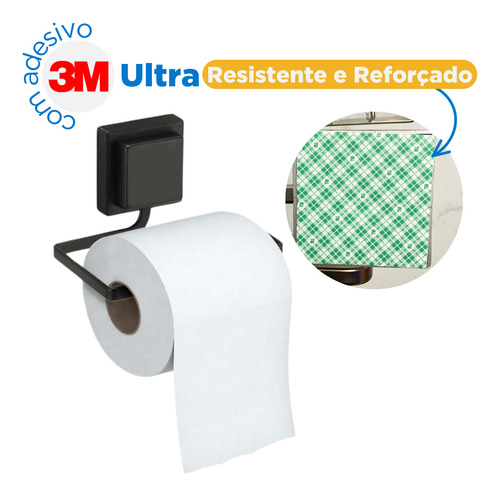 Porta Papel Higiênico Adesivo 3m Preto Fosco Banheiro Lavabo