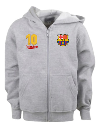 Campera De Salida Algodon Barcelona Messi Canguro C/capucha