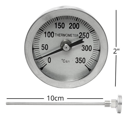 Termômetro Inox Churrasqueira Forno Iglu Haste 100mm 350°c