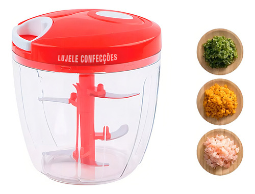 Mini Processador Triturador Cortador De Alho Cebola Carne E Outros Alimentos Manual 900 Ml Grande Profissional E Reforçado Com Laminas Em Inox