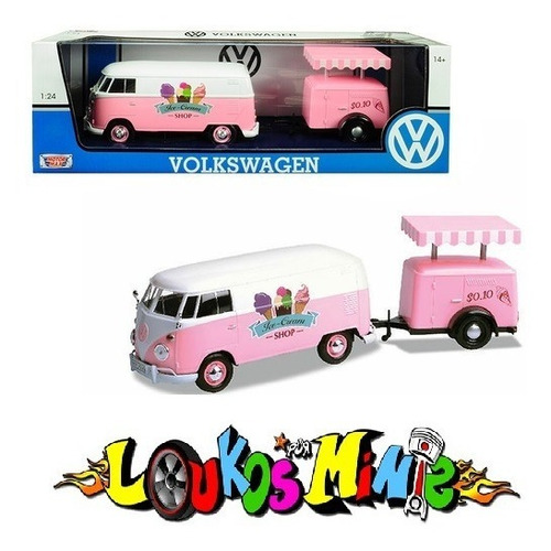 Motormax Vw Kombi T1 Delivery Trailer Ice Cream 1:24 Rosa