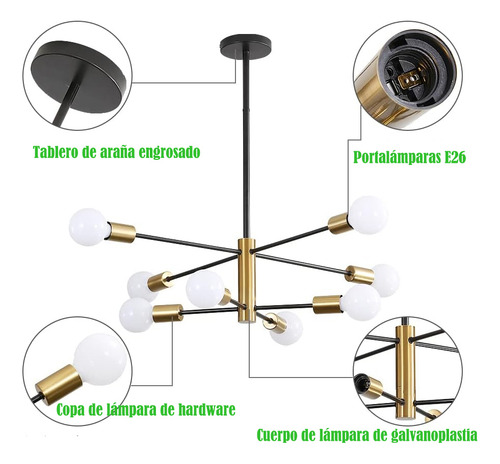 DEHOBO E26/27 Lámpara De Techo Colgantes Para Sala Interiores Decorativas 8 Luces Ajustables Lampara Para Recamara Lamparas Para Sala Lamparas Decorativas Foco Lamparas Para Cocina Lamparas De Techo