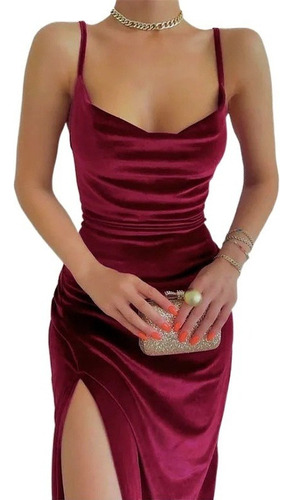 Vestido Con Abertura Sexy De Noche De Terciopelo Para Mujer