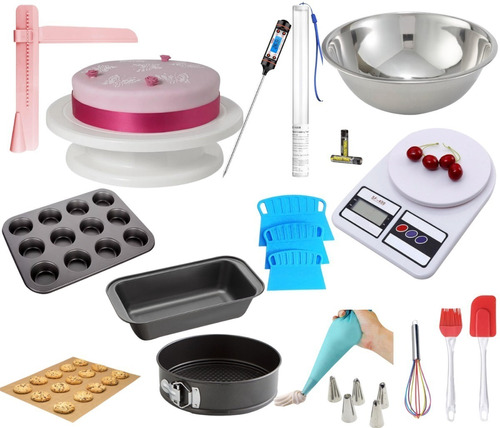 Kit Pasteleria Completo Plato Giratorio Moldes Balanza Picos