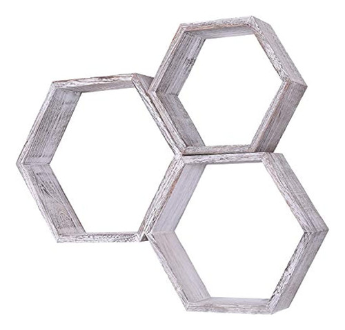 Estantería Flotante Hexagonal De Madera Color Gris/3 Niveles