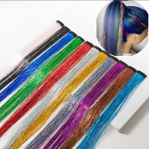 Imagen 4 de 8 de Kit De Hebras De Oropel Extensiones De Cabello Metalicas