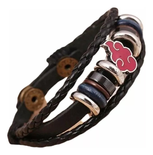 Pulsera Akatsuki Naruto Cuero Pu Nube Roja Trenzada