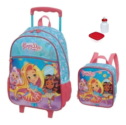 Kit Mochila Escolar Sunny Day G Rodinhas Infantil Carrinho