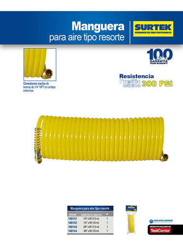 Manguera Para Aire Tipo Resorte 3/8 X 15 M Surtek
