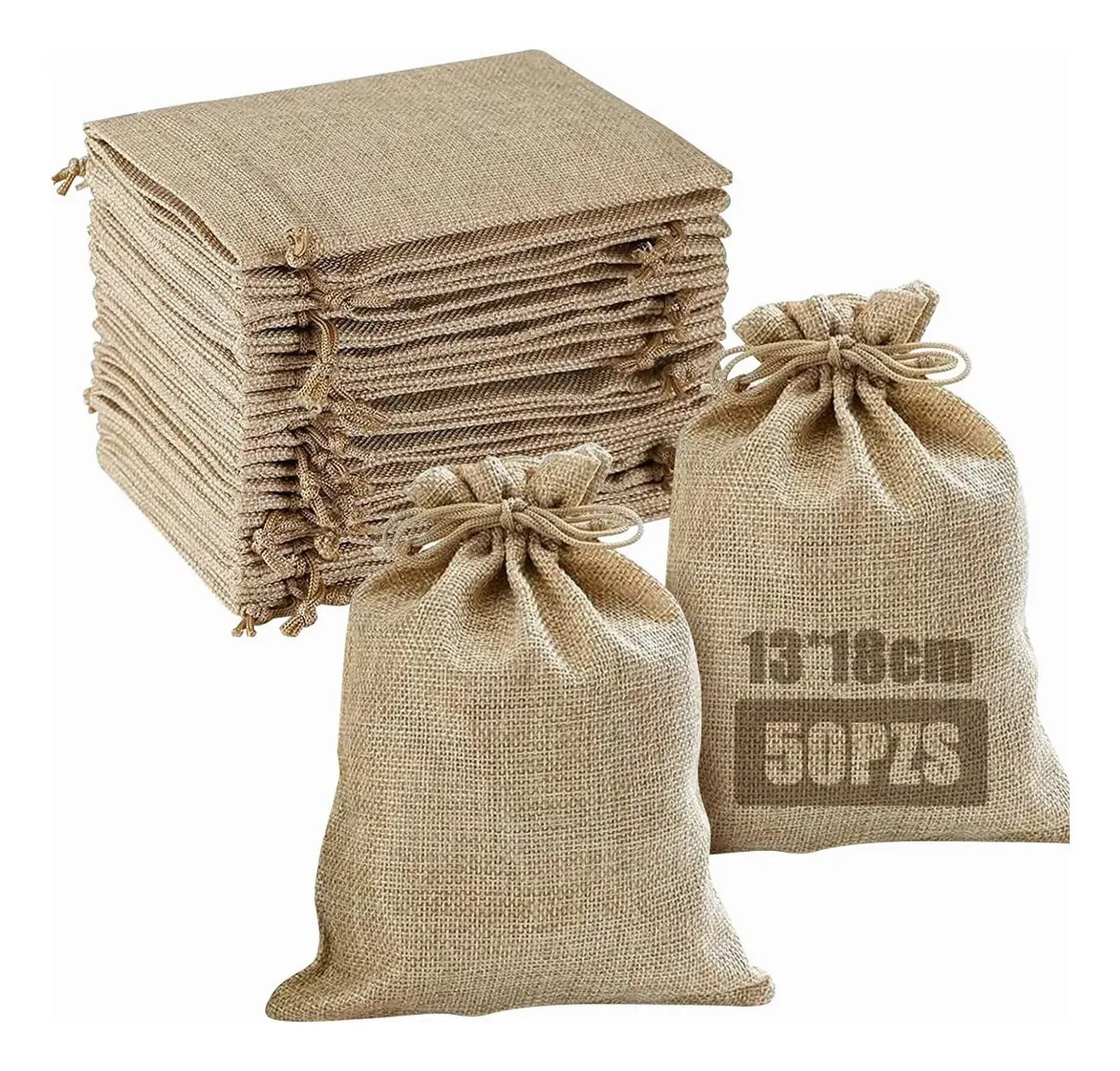 50pz Bolsas Costales Yute Con Cordón Dulcero Recuerdo