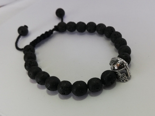 Imagen 3 de 5 de Pulsera Gladiador Espartano Casco Plata.925 Piedra Volcánica
