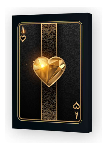 Cuadro 16x24cm Carta Oro Poker As De Corazones Negro