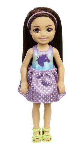 Boneca Barbie Chelsea Morena Saia Lilás Mattel Ms