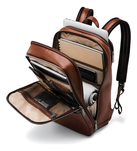 Mochila Samsonite Clásica De Cuero/coñac/notebook 13 Inch Color Marrón Diseño De La Tela Liso