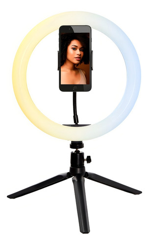 Aro Luz Led 25 Cm + Soporte Sujetador Celular + Mini Tripie Color Blanco