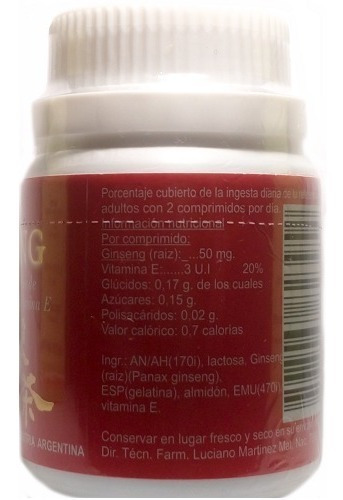 Ginseng Coreano + Vitamina E 60 X Comp. Energizante Natural