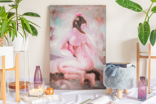 Cuadro Oleo Mujer Desnuda Mod 1 60x90x3cm Color del armazón Rosa pálido