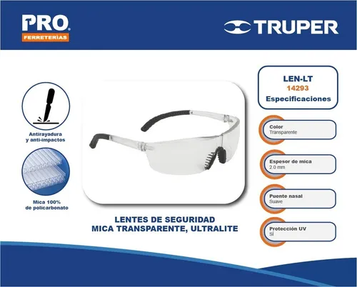 Lentes Seguridad Mica Transparente Ligeros Truper 14293