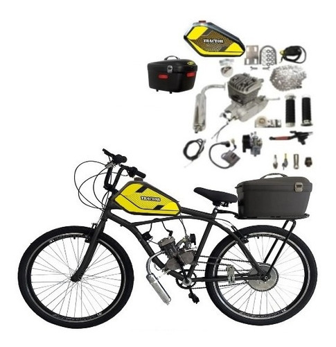 Bicicleta Motorizada Tanque 5litros Baú Kit&bike Desmontados Cor Amarelo Fury