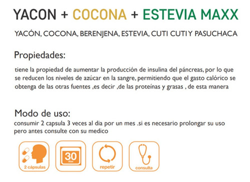 Imagen 2 de 2 de Yacon Cocona Stevia Maxx Naturalmaxx Cuti Cuti 100capsulas