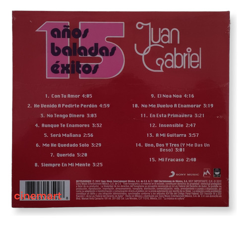 Juan Gabriel 15 Años Baladas Exitos Disco Cd
