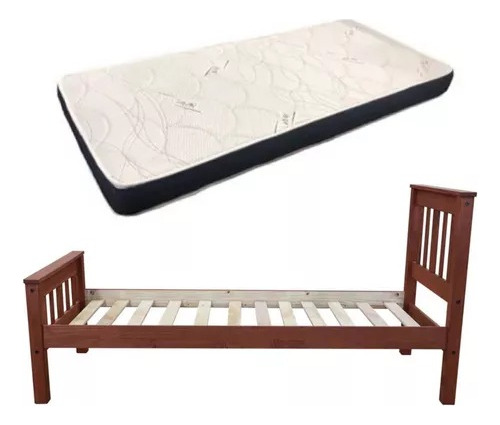 Cama 1 Plaza En Madera Mexicana Color Cera+ Colchón Poliflex