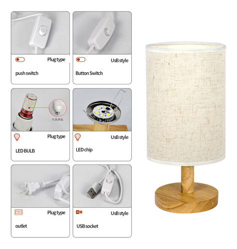 Lámpara De Mesa Con Luz Nocturna En V Para Dormitorio, 3 Dir