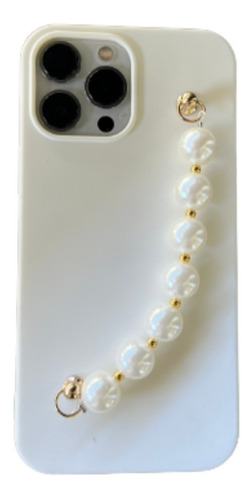 Funda Perlas Blanca Muñequera Para iPhone 7 8 Plus Xr Xs Max