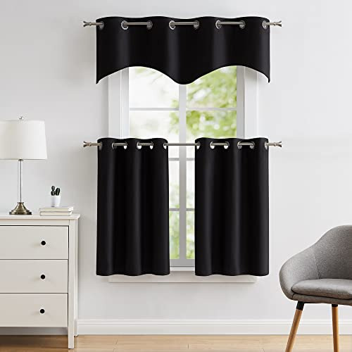 Par De Cortinas Cortas Negras 76 X 91 Cm Para Cocina