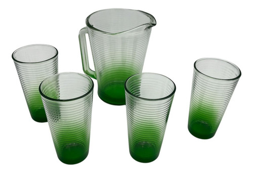 Juego De Agua Portofino Verde, 1 Jarra 1.7lt + 4 Vasos 490ml
