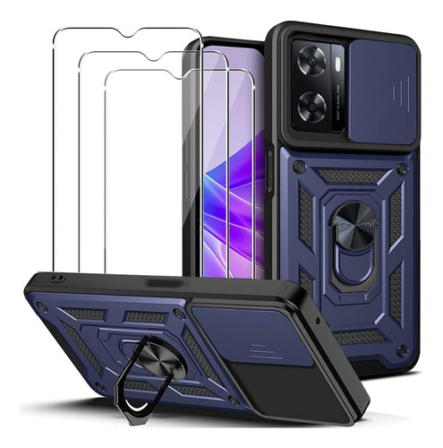 Funda Para Oppo A57/a77 Uso Rudo Cámara Carcasa+mica Azul Oppo A57 4g/5g/ A77 4g/5g/ A57e 4g / A57s 4g