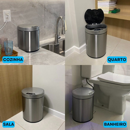 Lixeira Automática Inox Com Sensor 8l Banheiro Piso Cozinha
