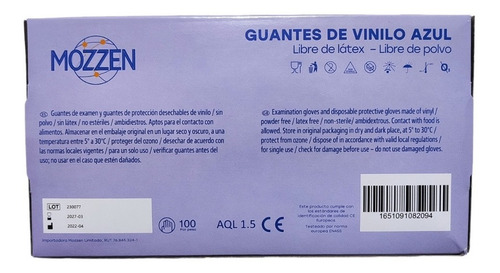 Imagen 4 de 4 de Guante De Vinilo Azul 100 Unidades Talla L