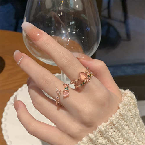 Juego De Anillos En Forma De Corazón De Cristal Y2k, Anillos