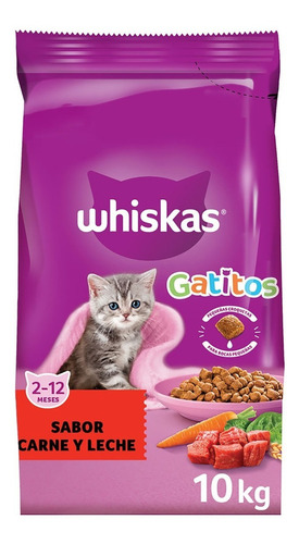 Alimento Whiskas para gato de temprana edad sabor carne y leche en bolsa de 10.1 kg