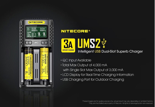 Carregador Nitecore Ums2 Carga Rápida Para Pilhas E Baterias