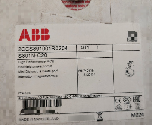 Interruptor Automatico 1p 20a Cur C 36ka Abb 2ccs891001r0204