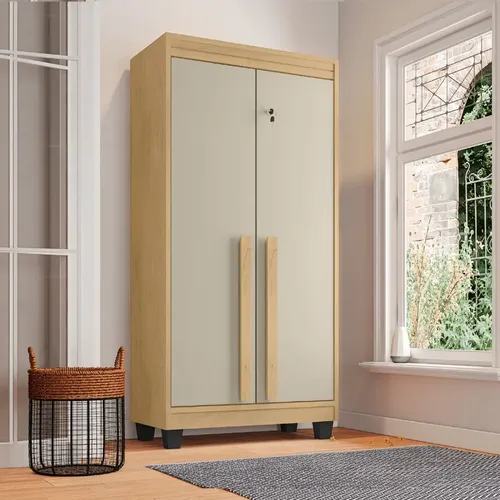 Armário Sala Multiuso Para Livros 2 Portas Com Chave Cor Off White