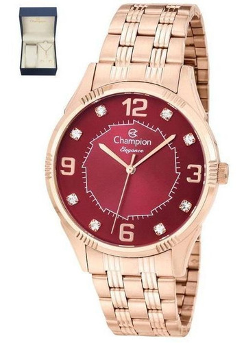 Relógio Champion Feminino Kit Cn25814l Rosegold Cor da correia Rosa Cor do bisel Rosa Cor do fundo Bordô