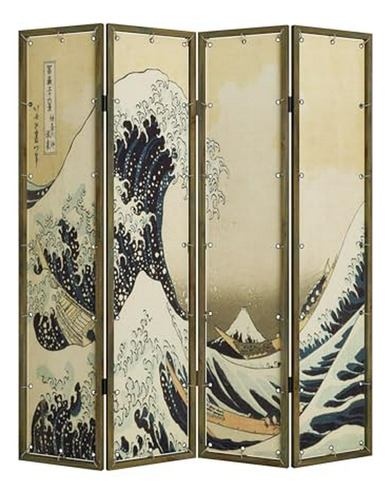 Biombo Plegable De 4 Paneles Con Pintura Japonesa Ukiyoe