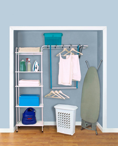 Imagen 3 de 8 de Closet Konekte Blanco Expandible 5 Repisas Metal Y Zapatera
