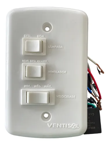 comprar Chave Dimer Controle De Parede Com 3 Botões Com Capacitor Para Todos  Ventiladores De Teto 220 Da Marca Ventisol