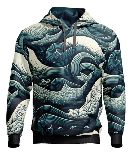 Imagen 1 de 4 de Buzo Hoodie Ballenas En Un Mar Turbulento