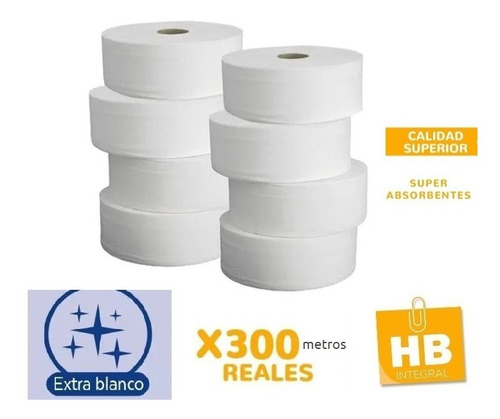 Papel Higienico Jumbo Blanco Tissue Premium 300 Mts X8u