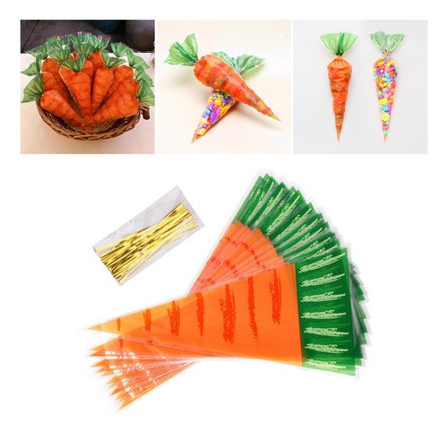 Bolsas De Dulces De Cono En Forma De Zanahoria 20 Piezas