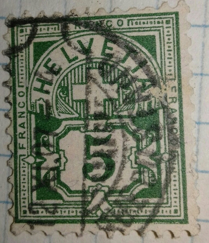 Sello Suiza Franco 5 Helvetia  Cruz Verde 1907