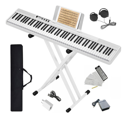 Piano Digital Portátil 88 Teclas Para Principiantes, Blanco